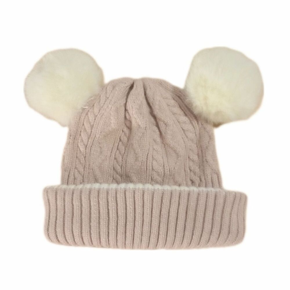 First Steps Pink Knit Winter Hat sz 12-24M Girls Pom Pom Winter Outerwear